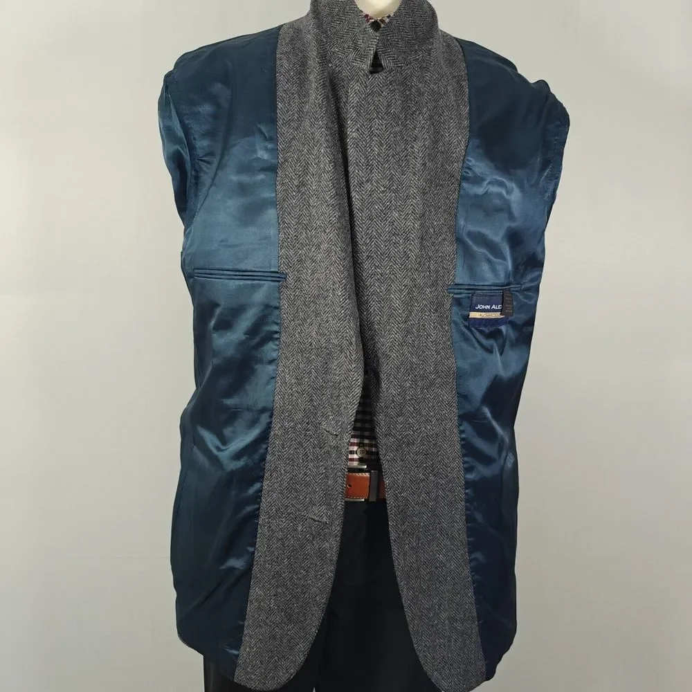 John Alexander‎ Hart Marx Men's Tweed Sport Coat Two Button Gray Herringbone 44L